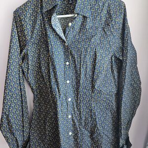 Lands' End Blue and Yellow Patterned Shirt